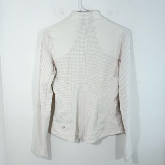 Lululemon Forme Jacket Dune Tan White Gingham Luon Zip Fitted Jacket 6 W4A92S - Picture 15 of 16